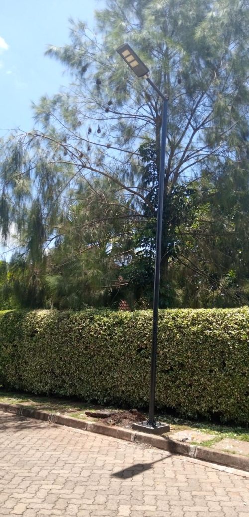Solar street light with motion sensor It has an inbuilt battery It goes on at night and off in the morning It is 90w. Ksh. 7800 ( without pole) Ksh. 25000 Solar Street Light with pole.