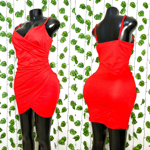 Red boohoo wrap detail bodycon dress. Heavy cotton material. Size 4/6 ksh700